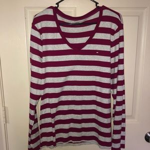 Pink and Gray Stripped V-Neck